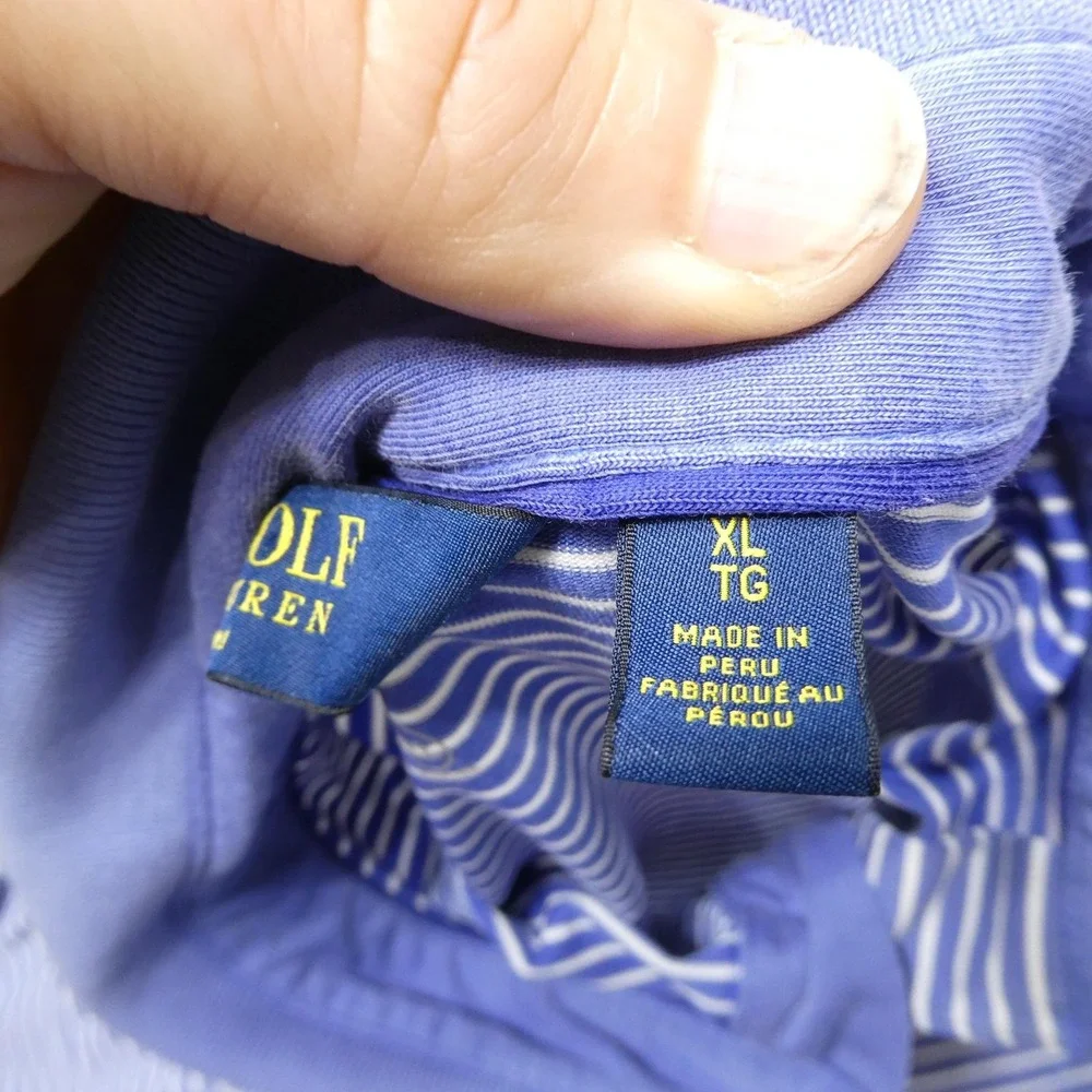 Polo Golf Ralph Lauren Polo Shirt Mens XL Purple White‎ Stripe THE FARM Logo